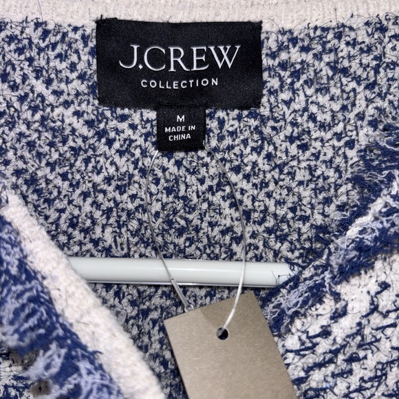 NWT J Crew Collection Womens M Tweed Fringe Cropped Jacket Blue Gold Buttons - Picture 3 of 9